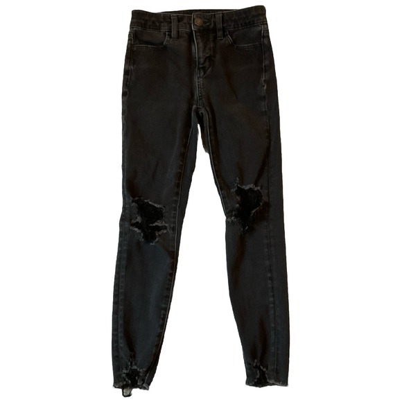 AMERICAN EAGLE Size 0 Short Distressed High Rise Black Dream Jeans Jeggings #224 - Picture 1 of 9